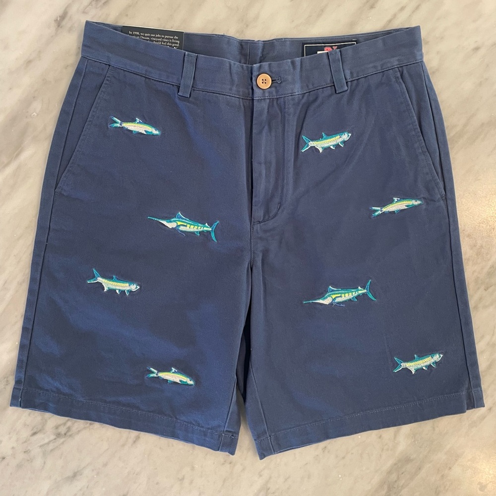 Vineyard Vines Blue Classic Fit 9” Breaker Shorts - Embroidered Angler’s Fish